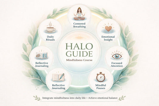 HALO Guide Mindfulness Course diagram with icons and text on a white background