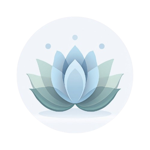 Gradient blue and green lotus flower icon on a light gray background