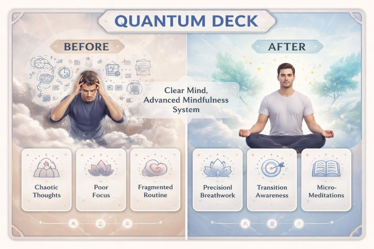 Before and after comparison of a person's mental state with 'Quantum Deck' system elements.