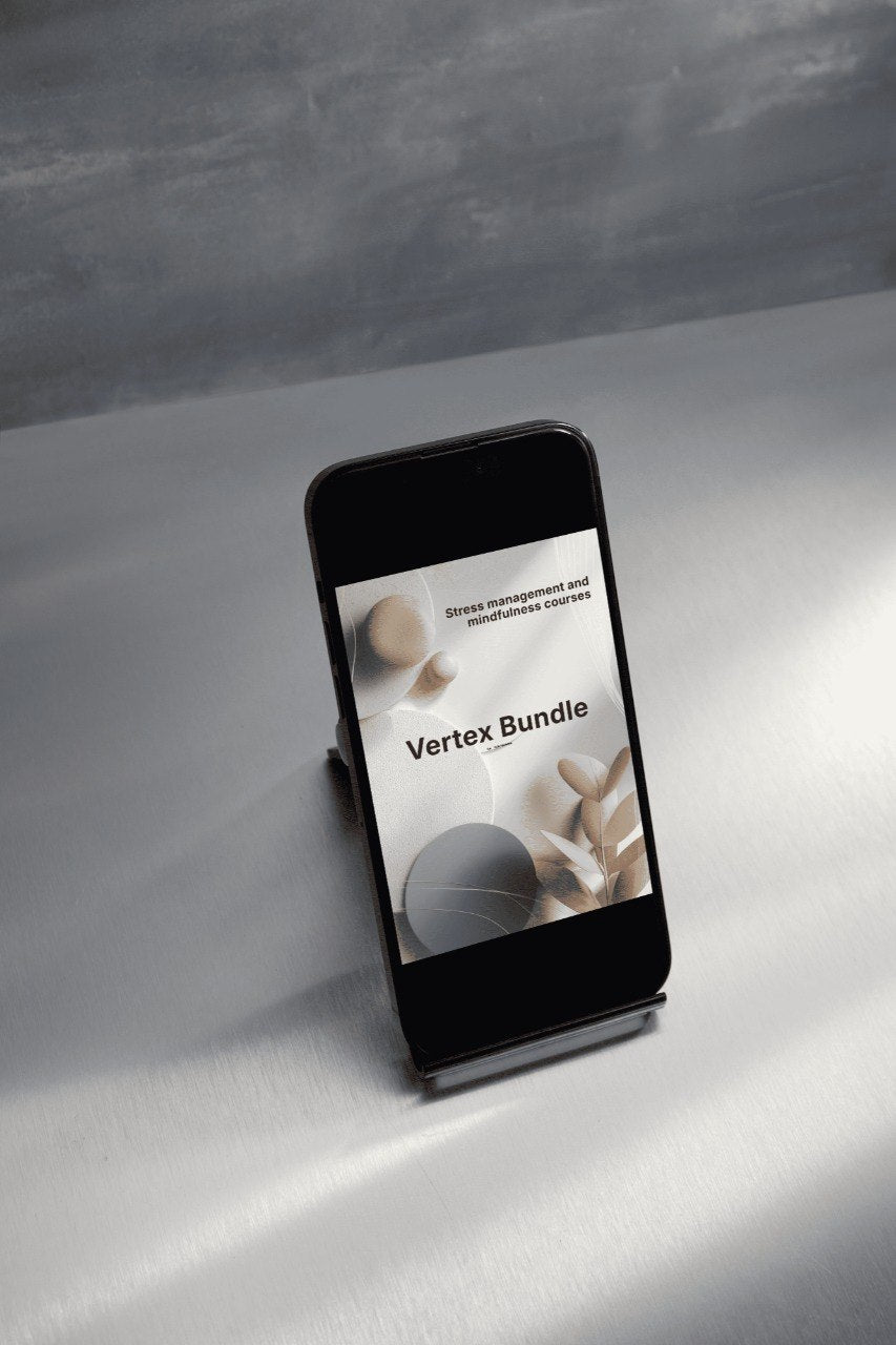 Smartphone displaying a 'Vertex Bundle' on a gray surface